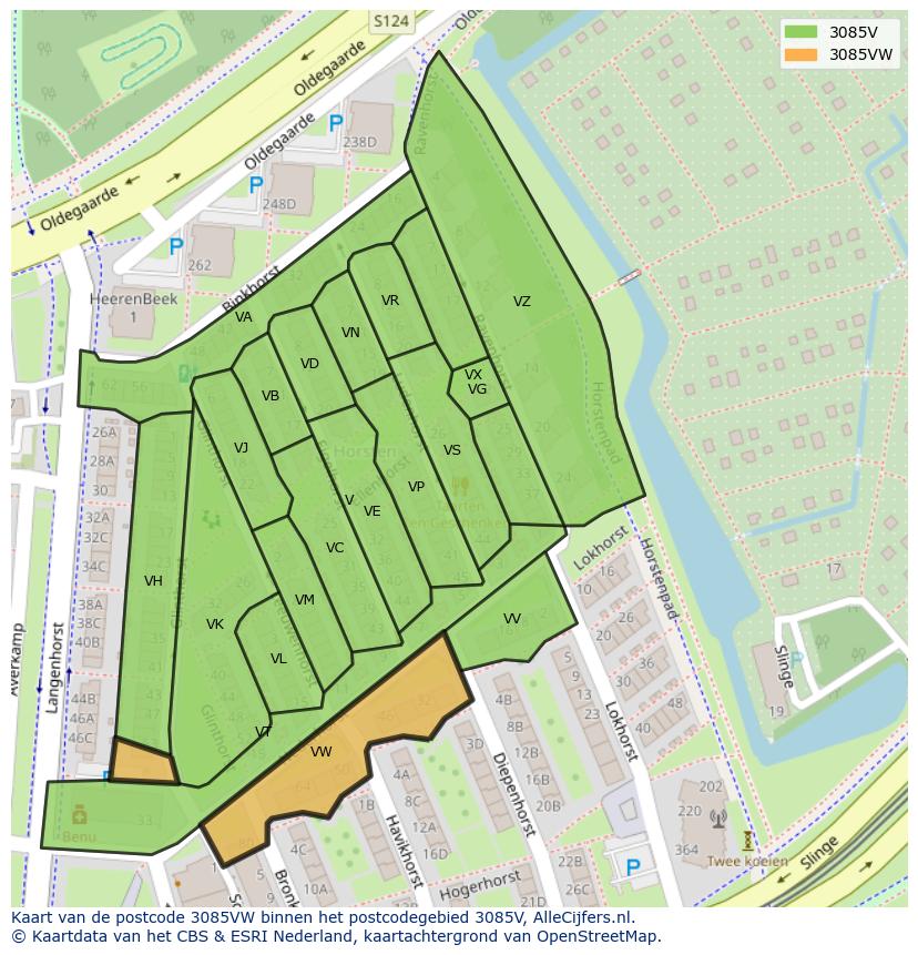 Afbeelding van het postcodegebied 3085 VW op de kaart.