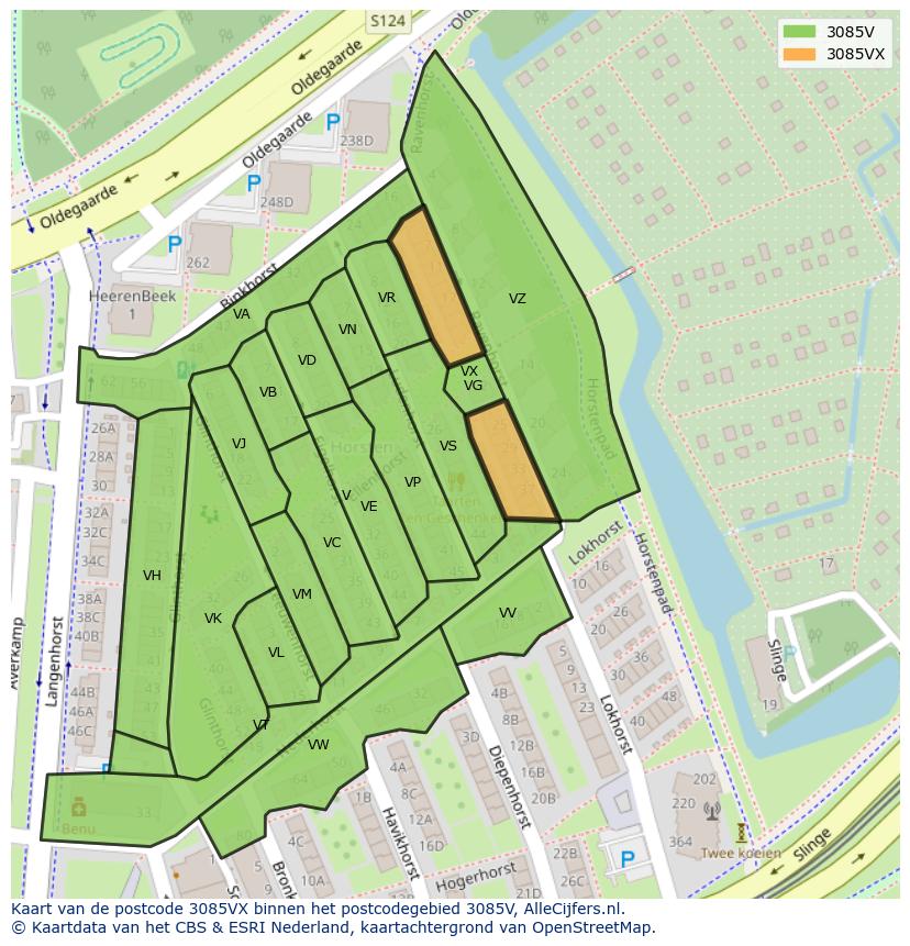 Afbeelding van het postcodegebied 3085 VX op de kaart.