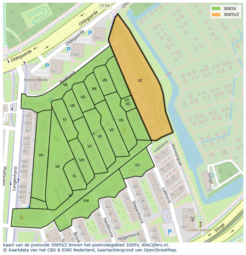 Afbeelding van het postcodegebied 3085 VZ op de kaart.