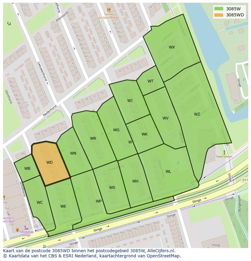 Afbeelding van het postcodegebied 3085 WD op de kaart.