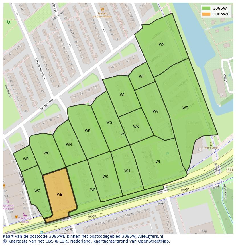 Afbeelding van het postcodegebied 3085 WE op de kaart.