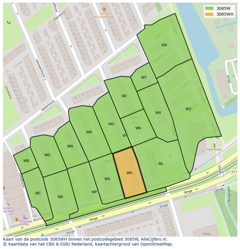 Afbeelding van het postcodegebied 3085 WH op de kaart.