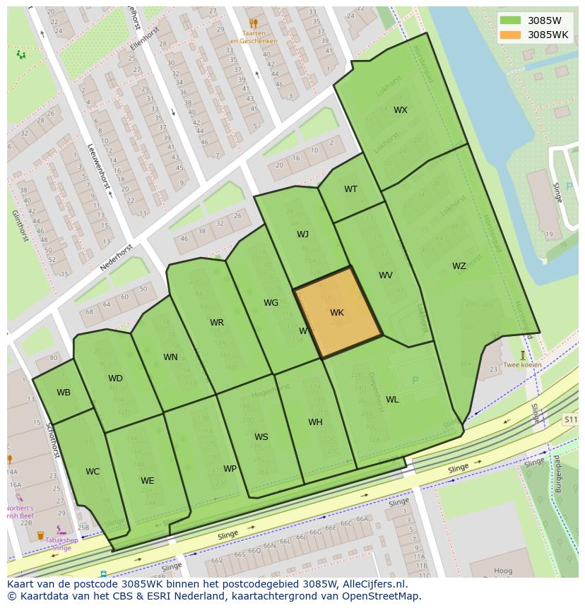 Afbeelding van het postcodegebied 3085 WK op de kaart.