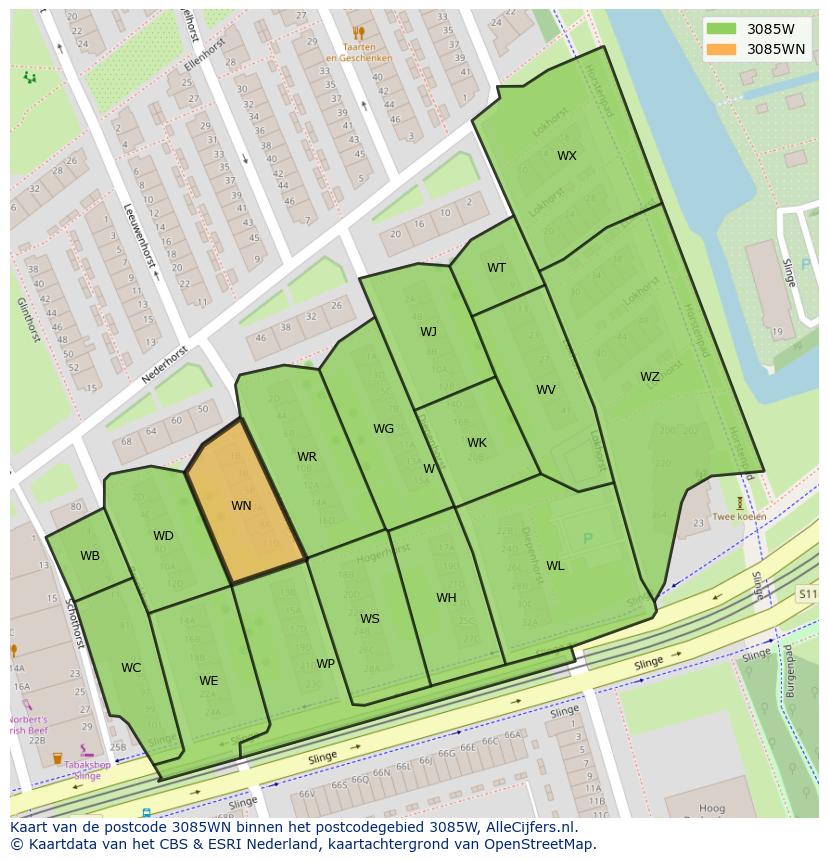Afbeelding van het postcodegebied 3085 WN op de kaart.