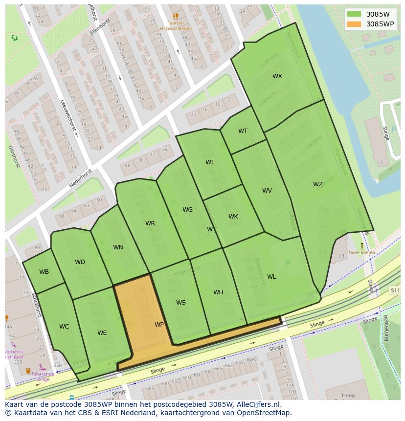 Afbeelding van het postcodegebied 3085 WP op de kaart.