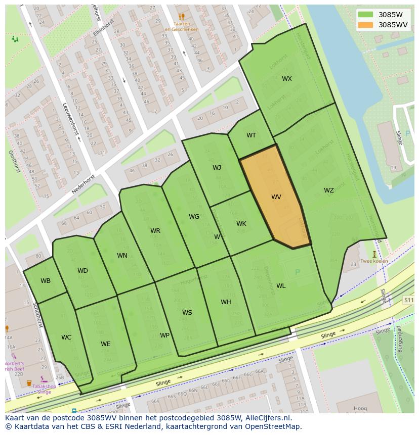 Afbeelding van het postcodegebied 3085 WV op de kaart.