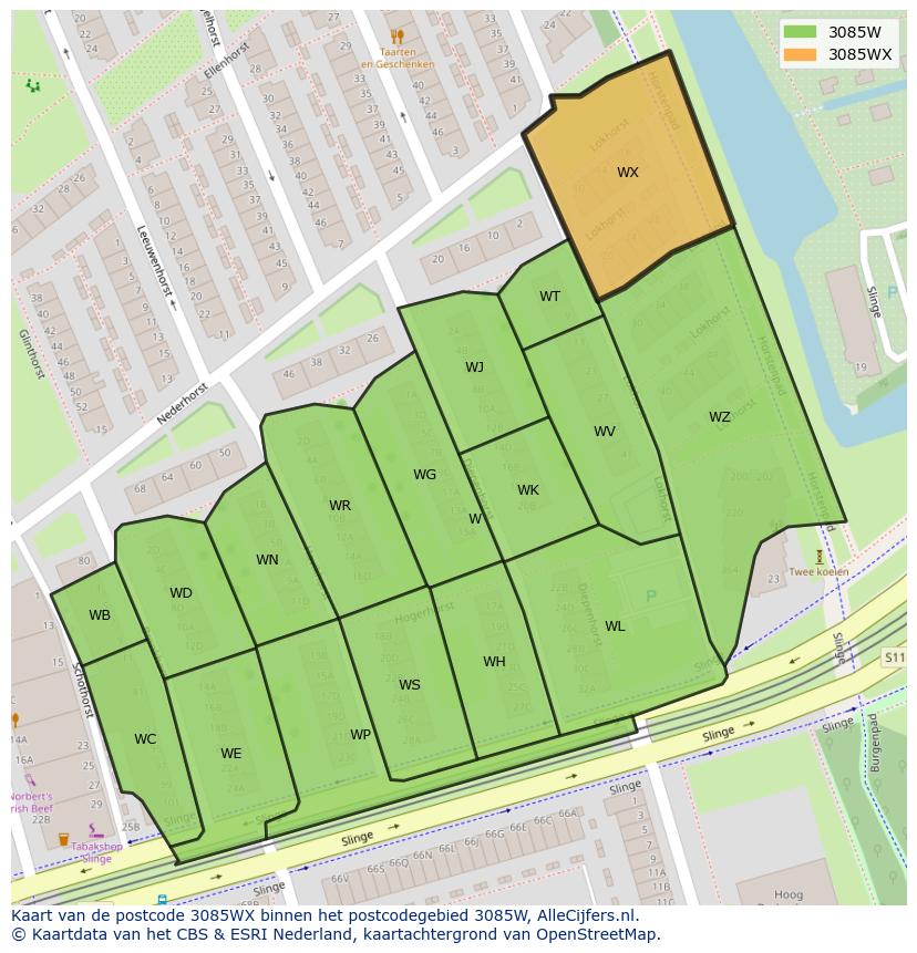 Afbeelding van het postcodegebied 3085 WX op de kaart.