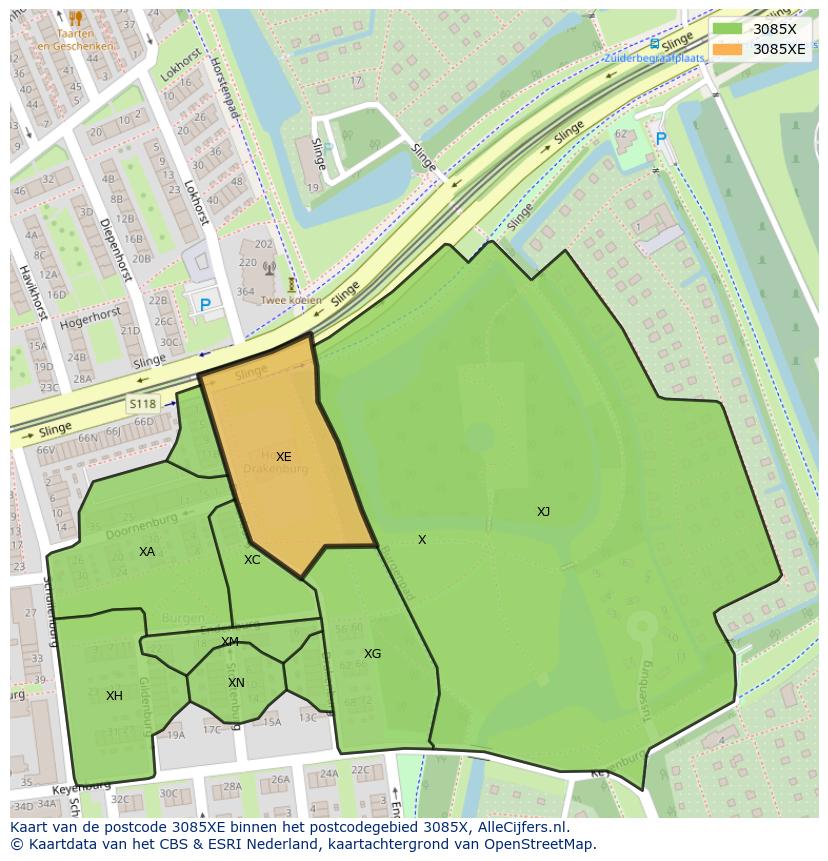 Afbeelding van het postcodegebied 3085 XE op de kaart.