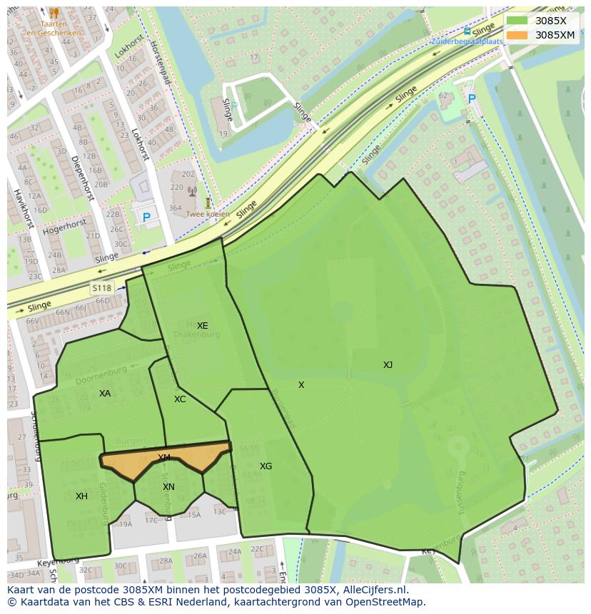 Afbeelding van het postcodegebied 3085 XM op de kaart.