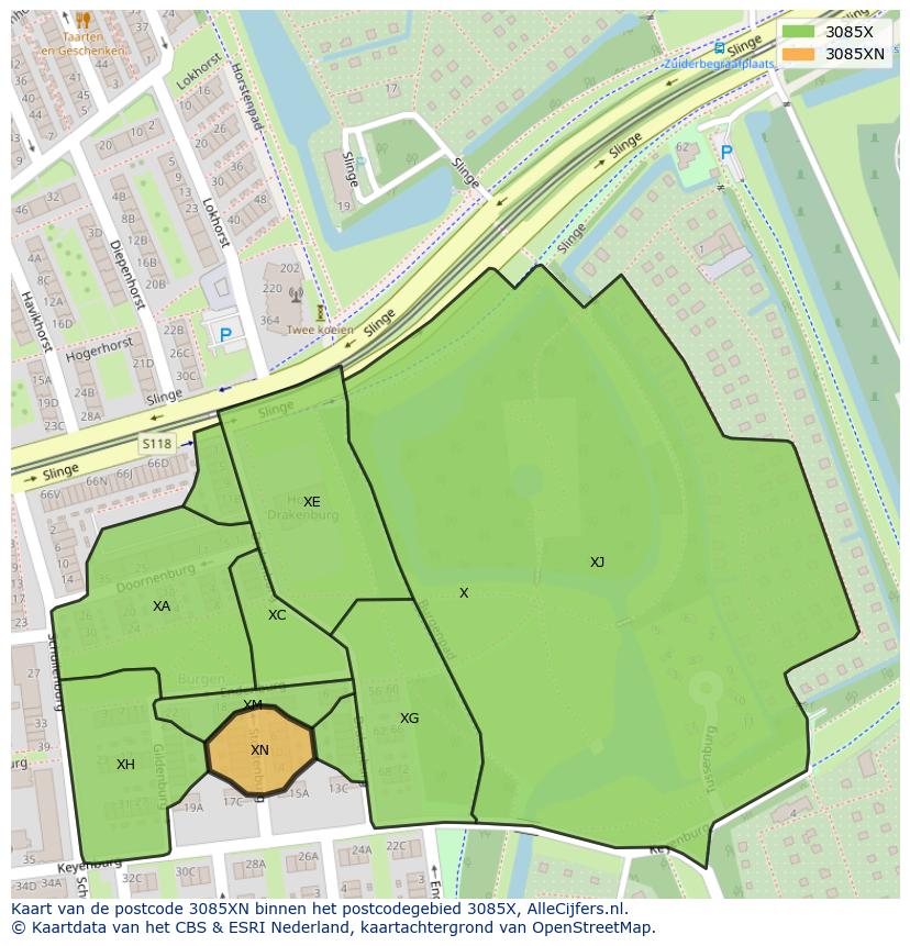 Afbeelding van het postcodegebied 3085 XN op de kaart.