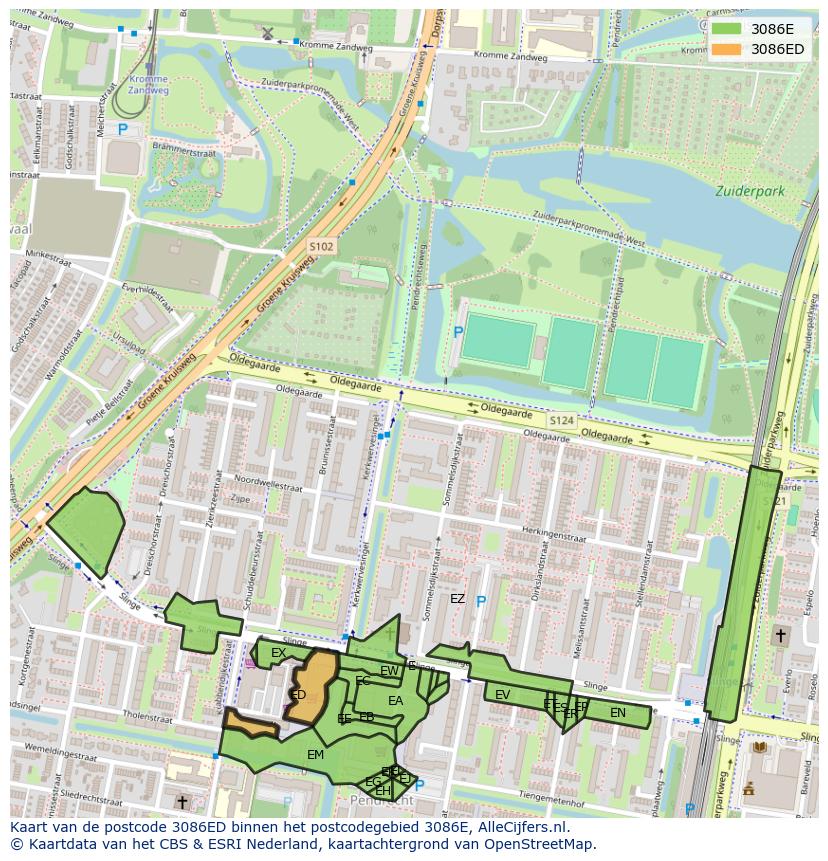 Afbeelding van het postcodegebied 3086 ED op de kaart.