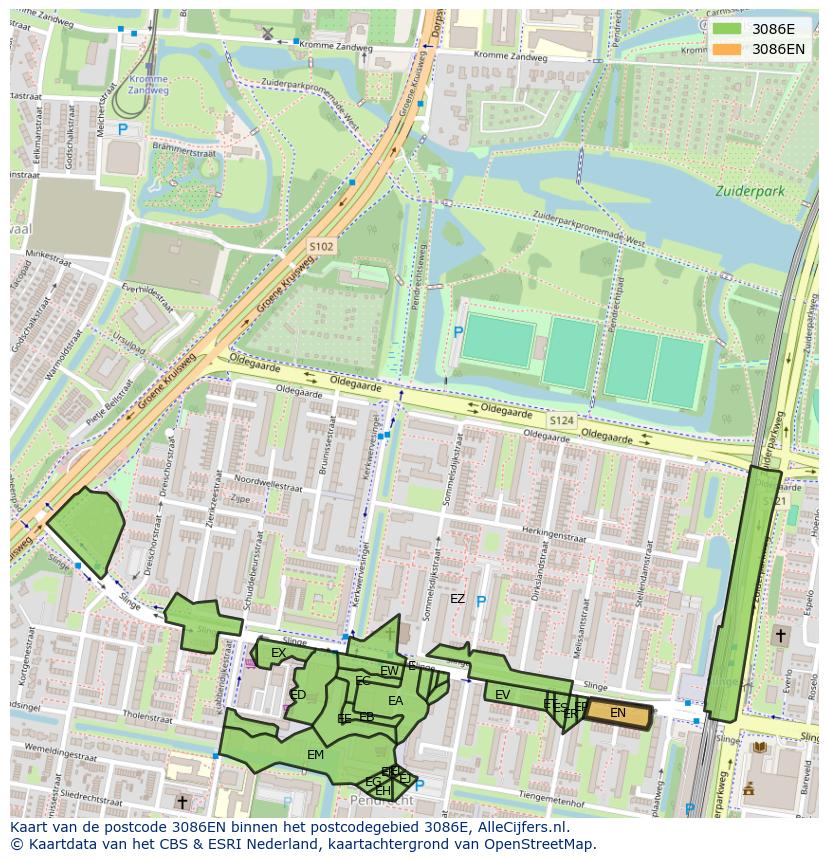 Afbeelding van het postcodegebied 3086 EN op de kaart.