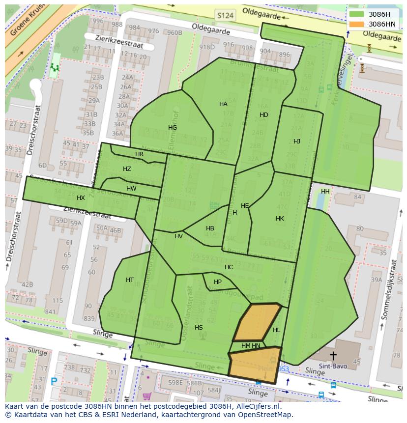 Afbeelding van het postcodegebied 3086 HN op de kaart.