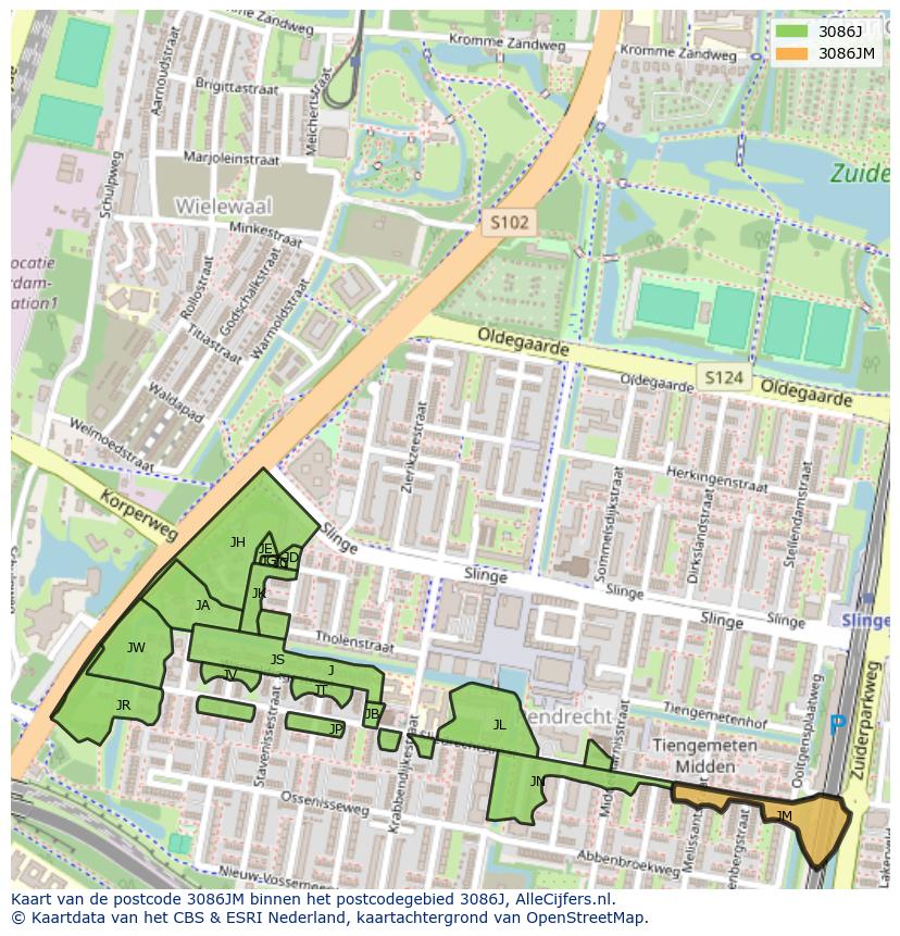 Afbeelding van het postcodegebied 3086 JM op de kaart.