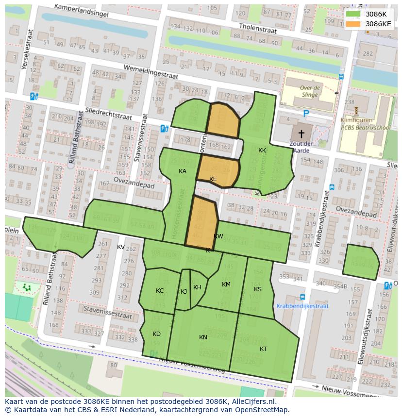 Afbeelding van het postcodegebied 3086 KE op de kaart.