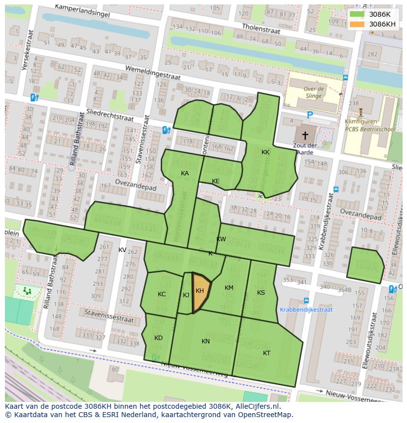 Afbeelding van het postcodegebied 3086 KH op de kaart.