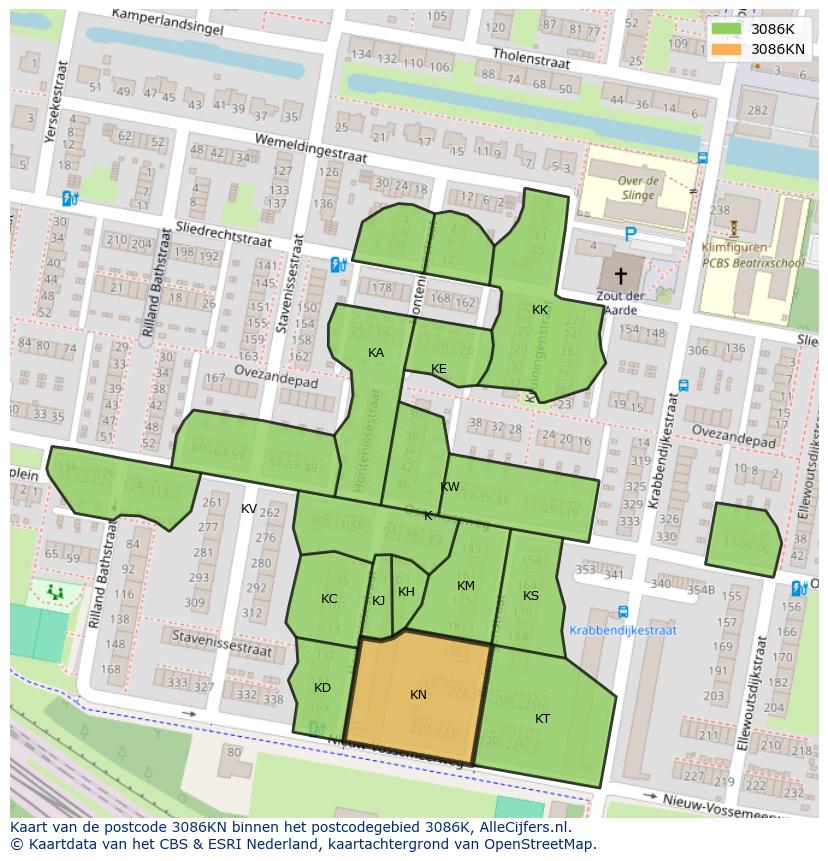 Afbeelding van het postcodegebied 3086 KN op de kaart.