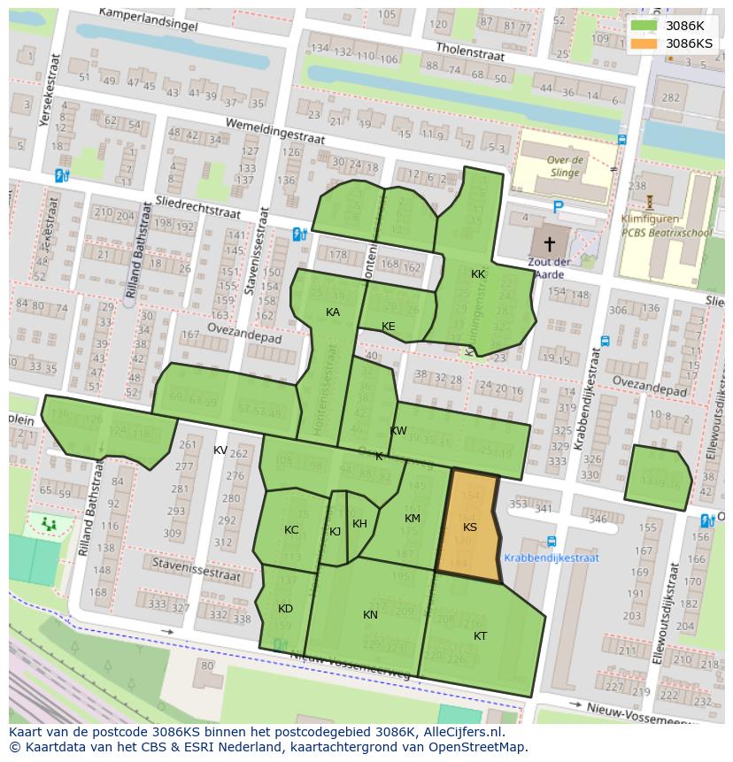 Afbeelding van het postcodegebied 3086 KS op de kaart.