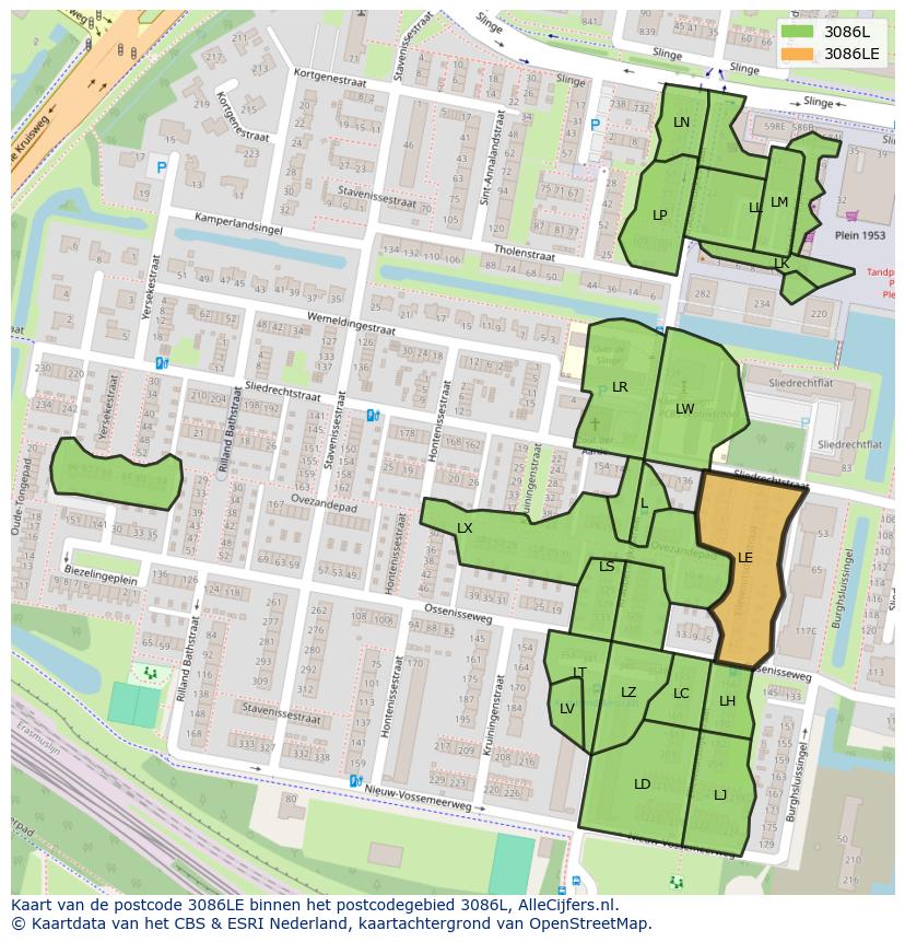 Afbeelding van het postcodegebied 3086 LE op de kaart.