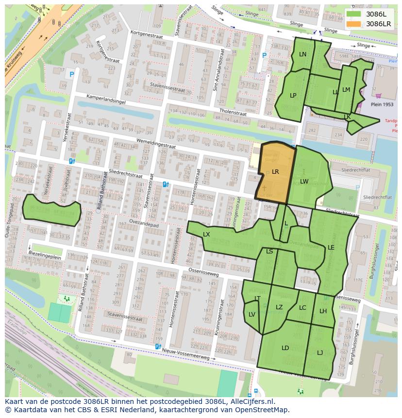 Afbeelding van het postcodegebied 3086 LR op de kaart.