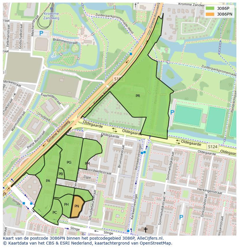 Afbeelding van het postcodegebied 3086 PN op de kaart.