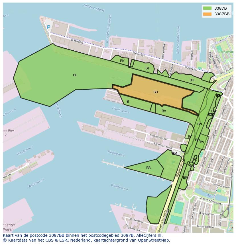 Afbeelding van het postcodegebied 3087 BB op de kaart.