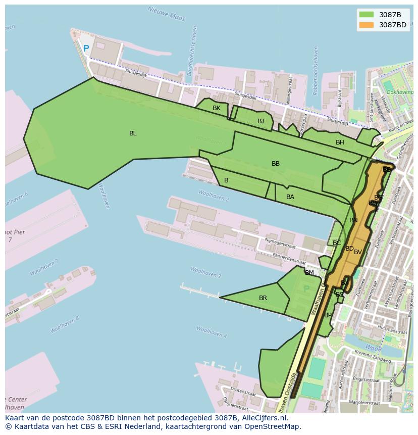 Afbeelding van het postcodegebied 3087 BD op de kaart.