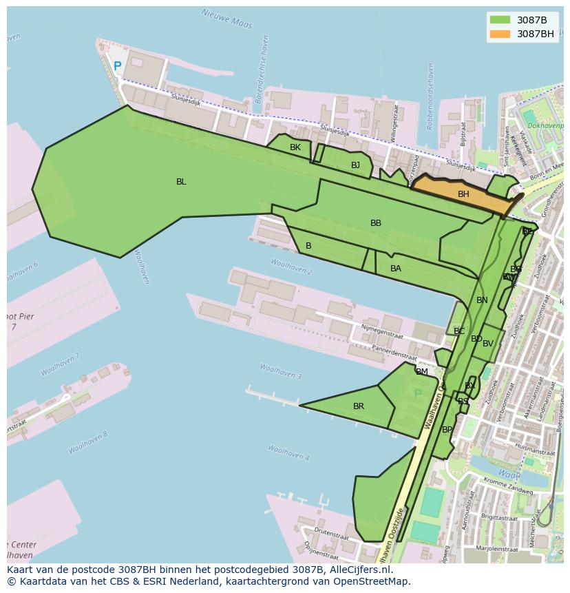 Afbeelding van het postcodegebied 3087 BH op de kaart.