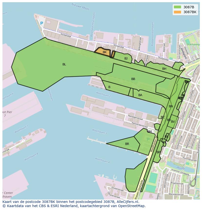 Afbeelding van het postcodegebied 3087 BK op de kaart.