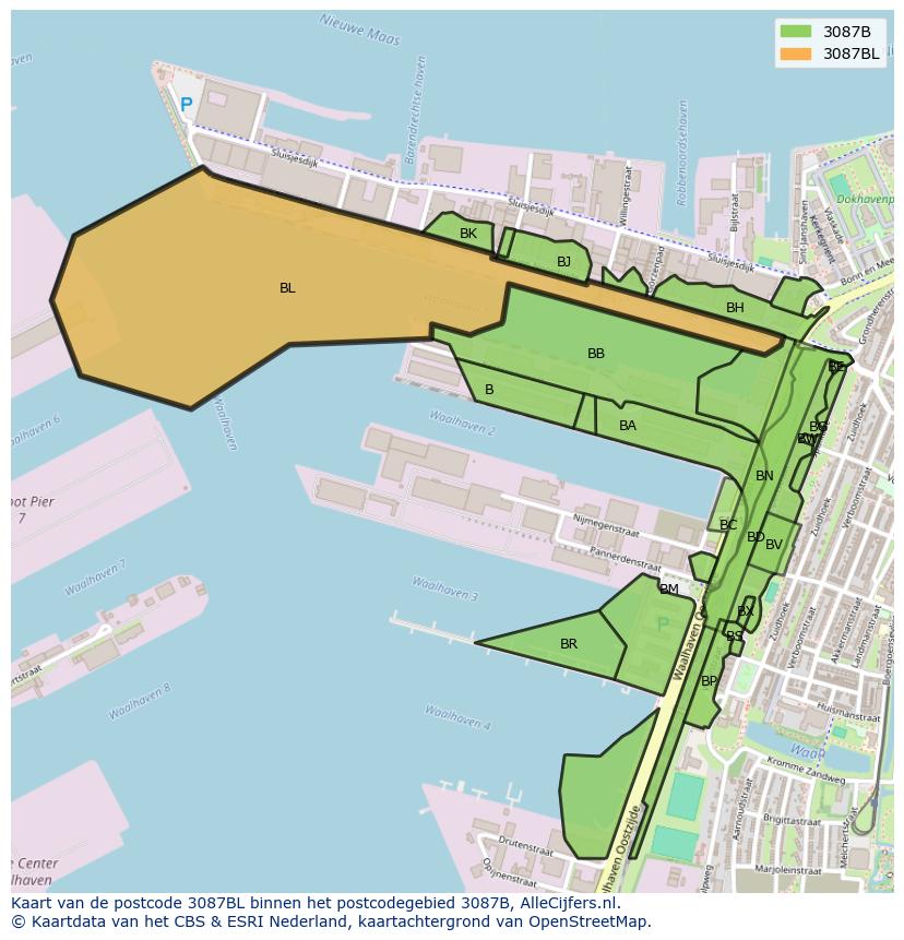 Afbeelding van het postcodegebied 3087 BL op de kaart.