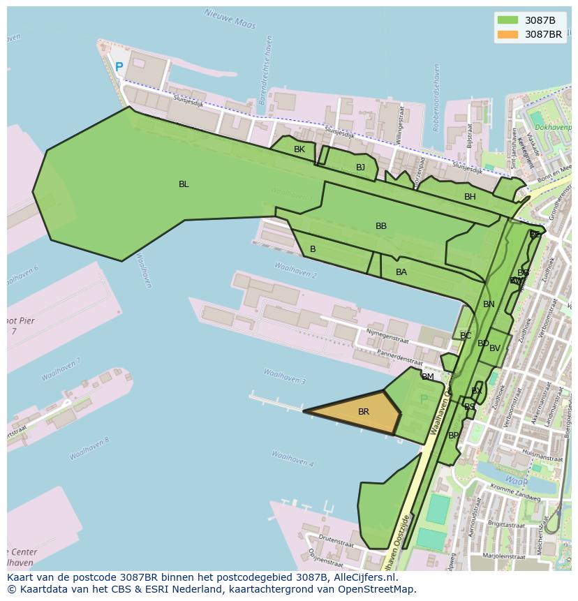 Afbeelding van het postcodegebied 3087 BR op de kaart.