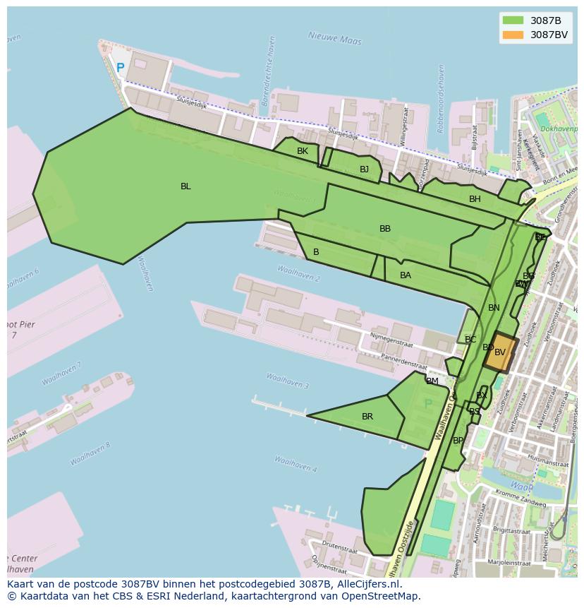 Afbeelding van het postcodegebied 3087 BV op de kaart.