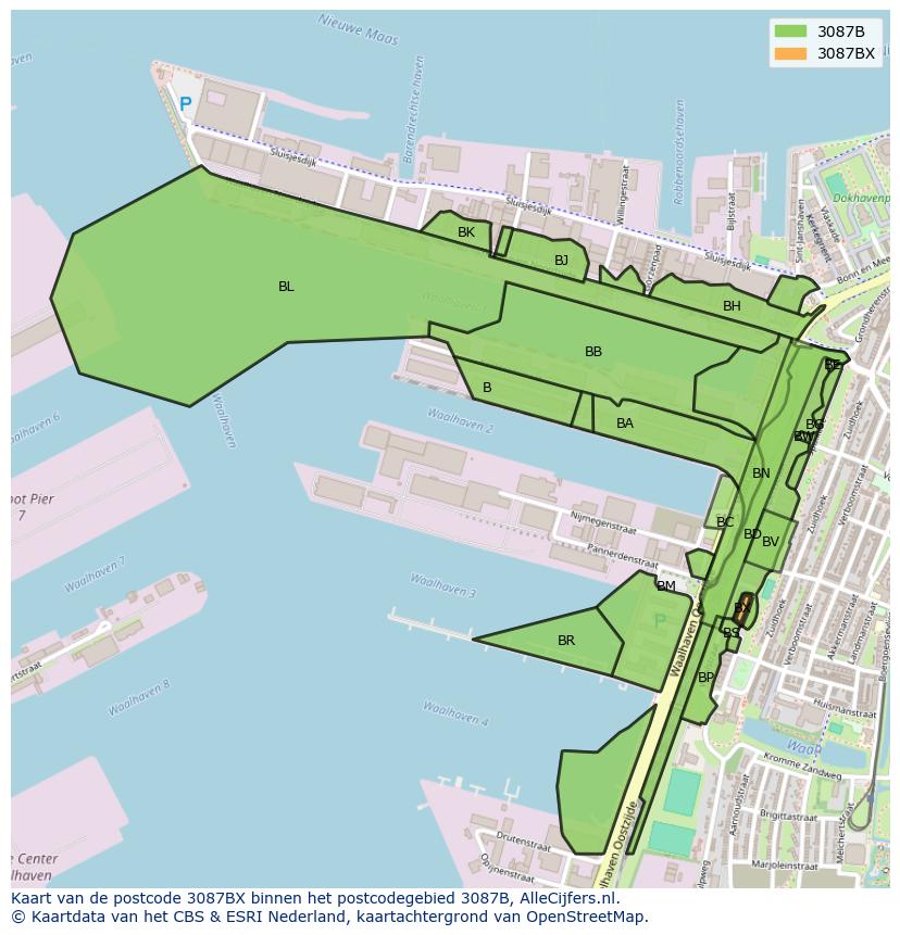 Afbeelding van het postcodegebied 3087 BX op de kaart.