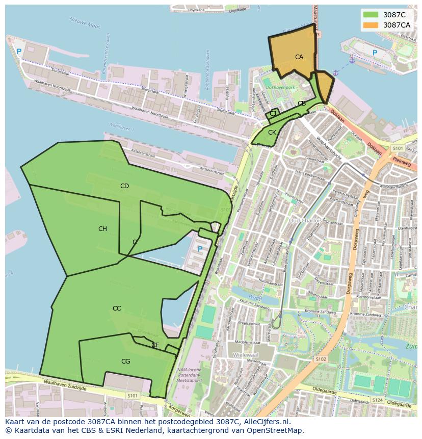 Afbeelding van het postcodegebied 3087 CA op de kaart.