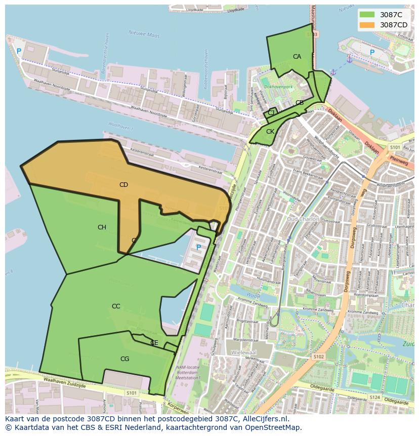 Afbeelding van het postcodegebied 3087 CD op de kaart.