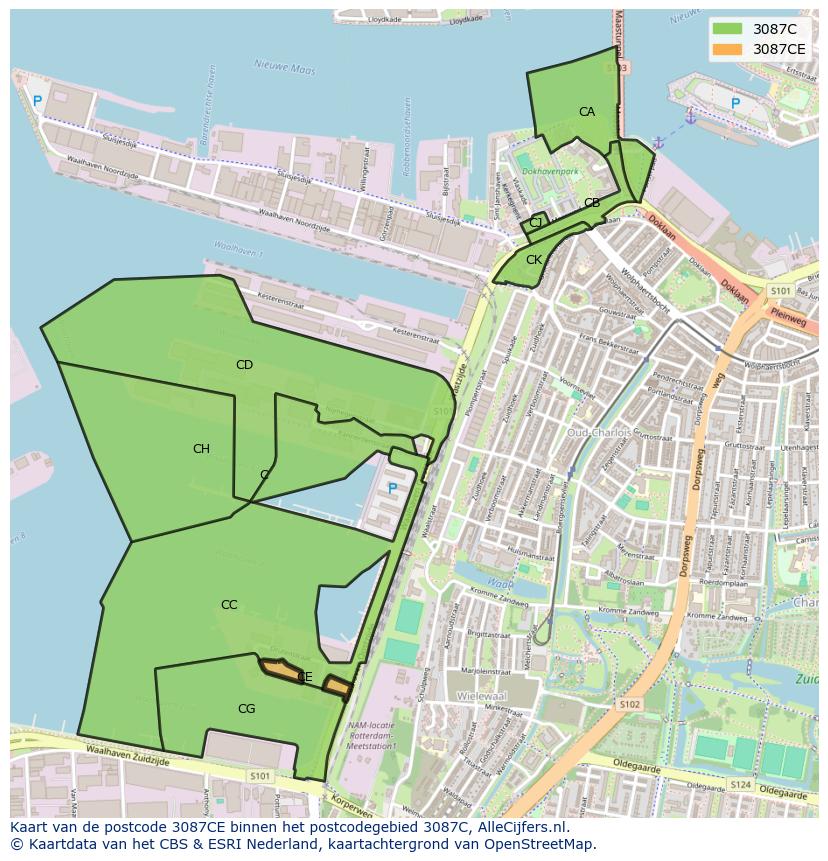 Afbeelding van het postcodegebied 3087 CE op de kaart.