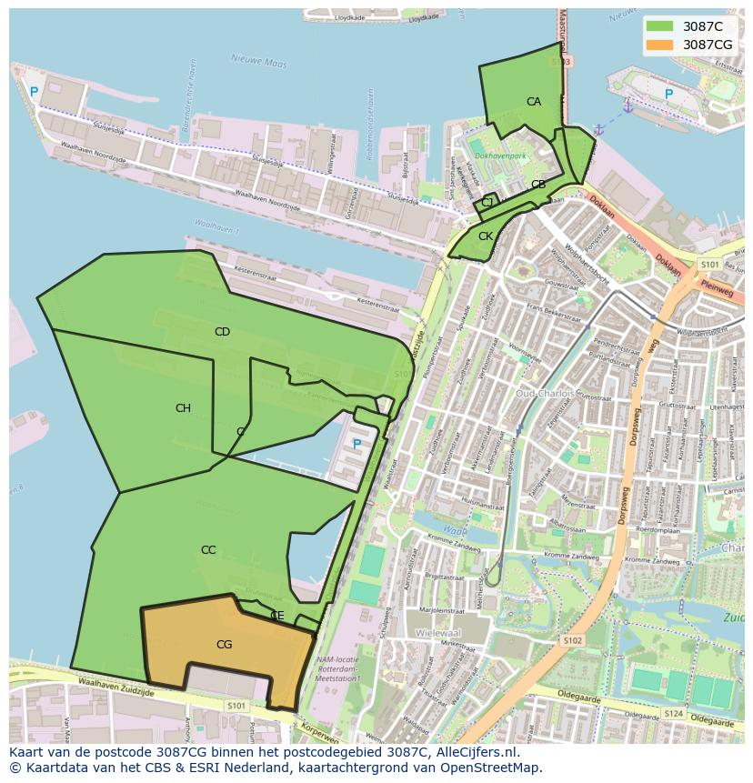 Afbeelding van het postcodegebied 3087 CG op de kaart.