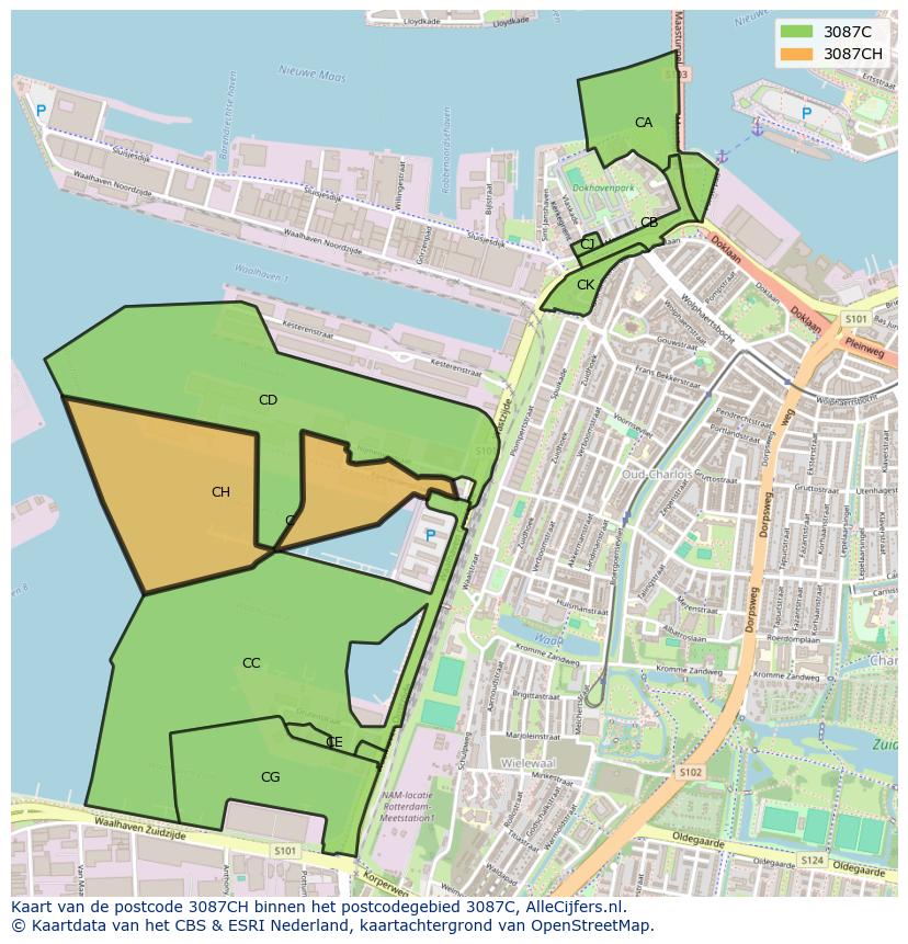 Afbeelding van het postcodegebied 3087 CH op de kaart.