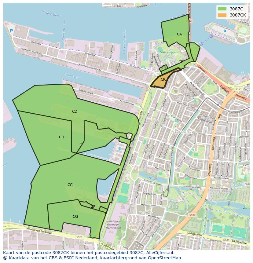 Afbeelding van het postcodegebied 3087 CK op de kaart.
