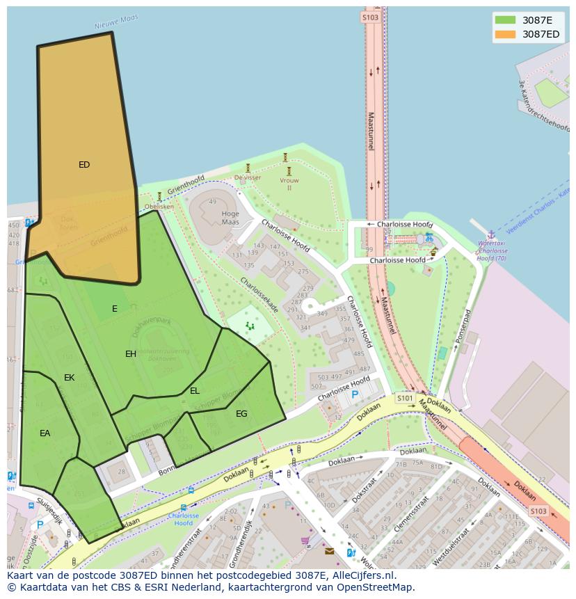 Afbeelding van het postcodegebied 3087 ED op de kaart.