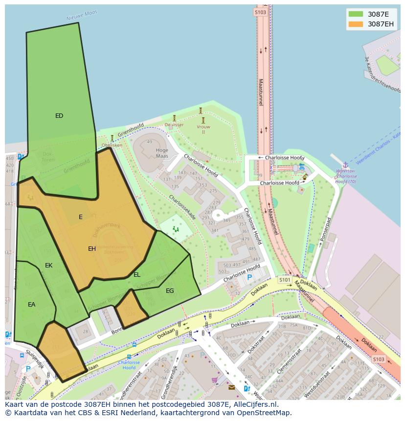 Afbeelding van het postcodegebied 3087 EH op de kaart.