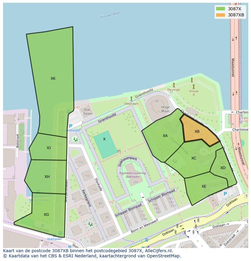 Afbeelding van het postcodegebied 3087 XB op de kaart.
