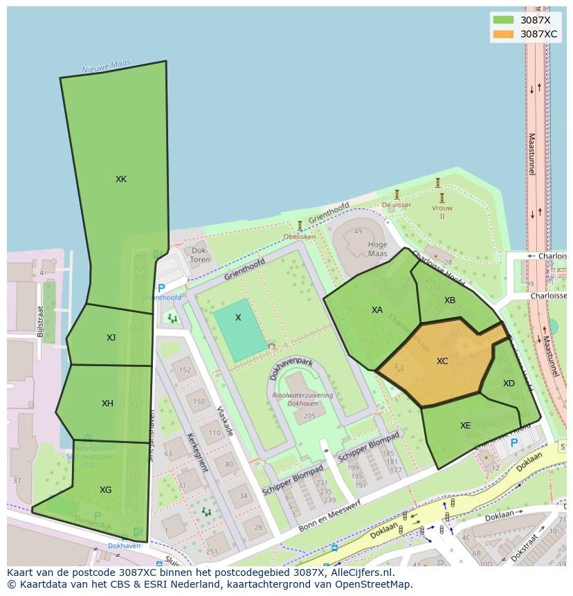 Afbeelding van het postcodegebied 3087 XC op de kaart.