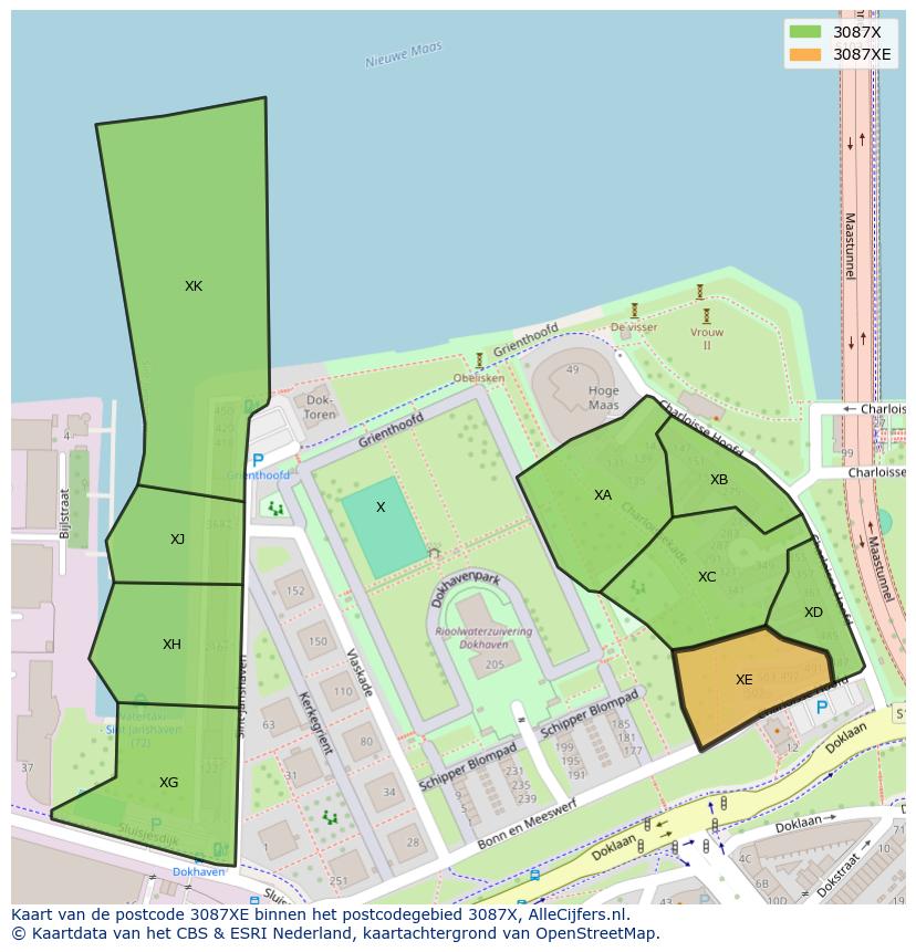 Afbeelding van het postcodegebied 3087 XE op de kaart.