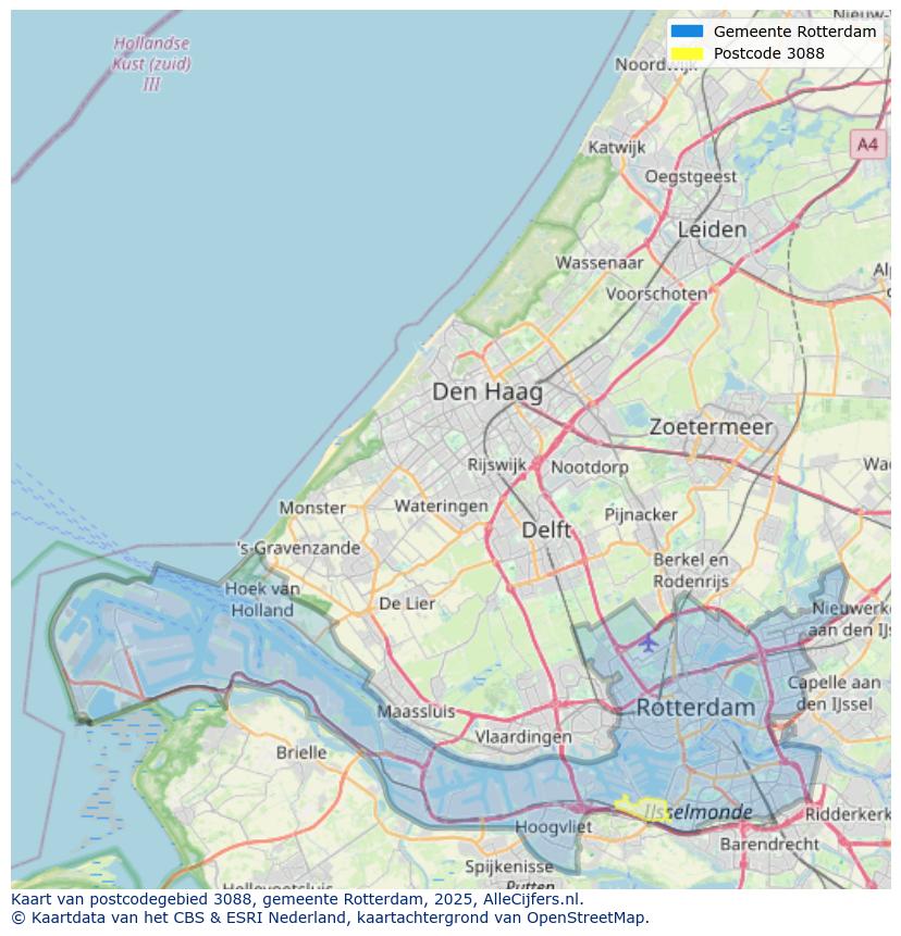 Afbeelding van het postcodegebied 3088 op de kaart.