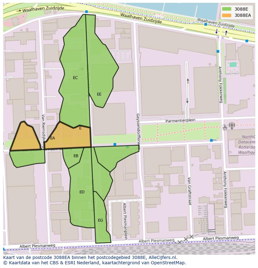 Afbeelding van het postcodegebied 3088 EA op de kaart.