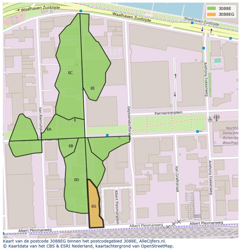 Afbeelding van het postcodegebied 3088 EG op de kaart.