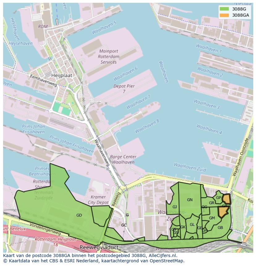 Afbeelding van het postcodegebied 3088 GA op de kaart.
