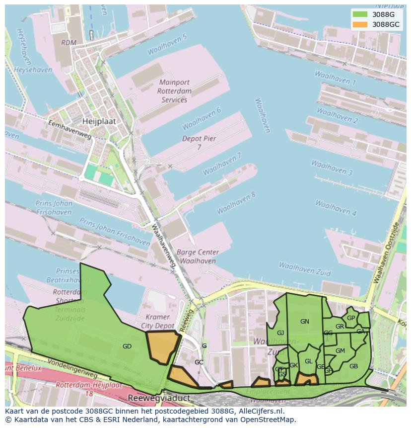 Afbeelding van het postcodegebied 3088 GC op de kaart.