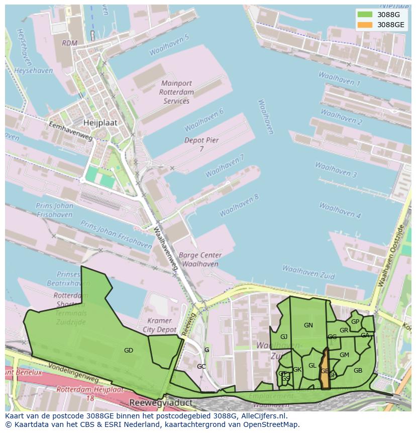 Afbeelding van het postcodegebied 3088 GE op de kaart.